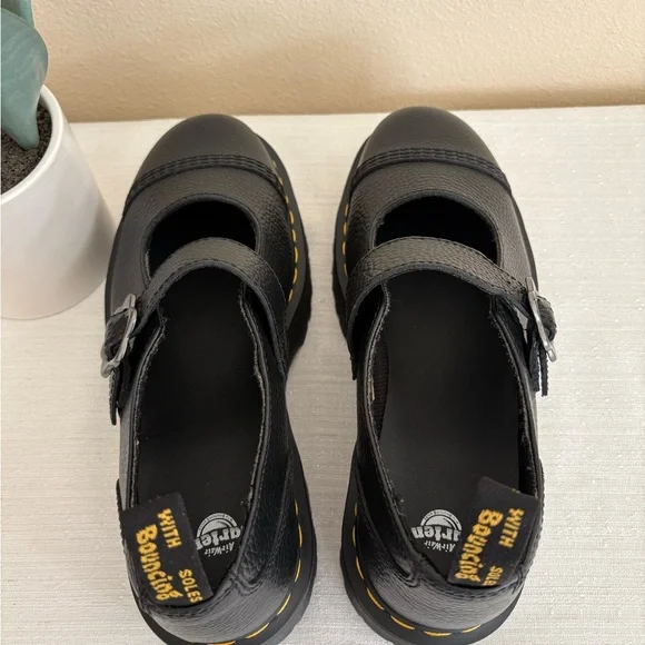 New Dr. Martens Black Leather Mary Jane Platform Shoes Women’s 11 - Picture 8 of 14